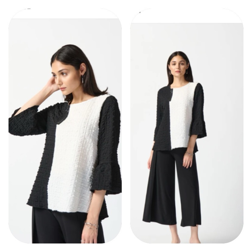 Joseph Ribkoff Black/White Colorblock  Crinkle Top